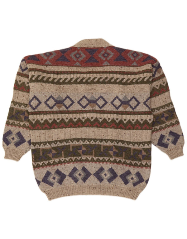 Vintage Mens Cardigan Sweater Large Multicoloured Geometric Wool