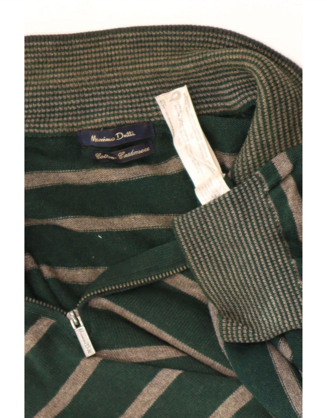 Massimo Dutti Mens Zip Neck Jumper Sweater Large Green Striped Cotton