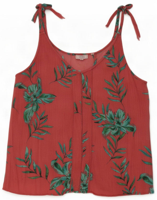 Fat Face Womens Sleeveless Blouse Top UK 14 Large Red Floral Viscose