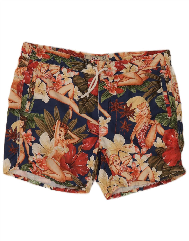 ROY ROGERS Mens Swimming Shorts Large Multicoloured Floral Polyester