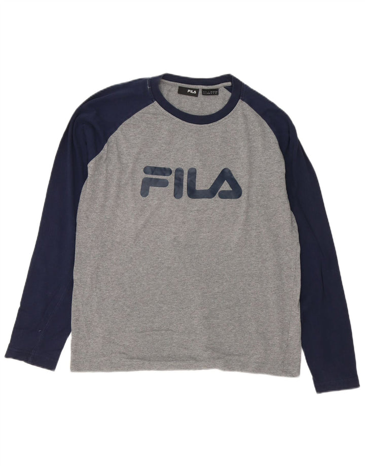Fila Mens Graphic Top Long Sleeve Small Grey Colourblock Cotton