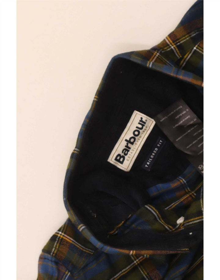 Barbour Uomo Camicia in flanella su misura in cotone a quadri blu navy medio