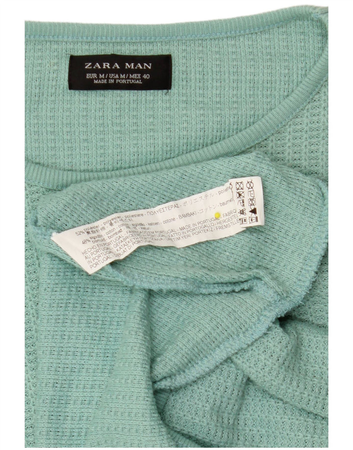 ZARA Mens Crew Neck Jumper Sweater Medium Green Cotton