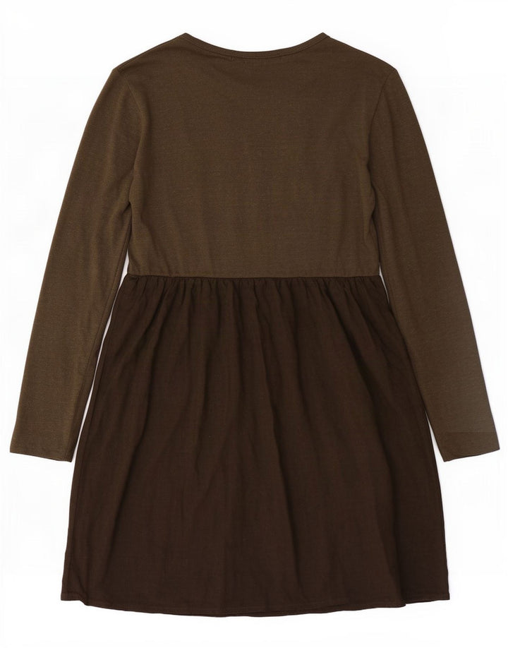 Benetton Robe basique à manches longues pour femme UK 10 Petit Kaki Colorblock