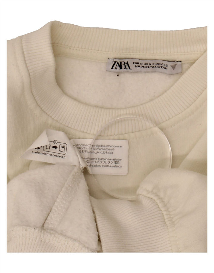 ZARA Womens Crop Sweatshirt Jumper UK 10 Small White Cotton Vintage Zara and Second-Hand Zara from Messina Hembry 