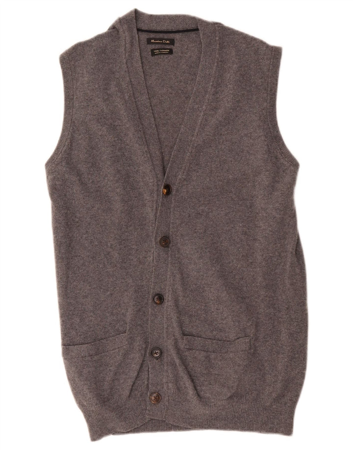 Massimo Dutti Mens Sleeveless Cardigan Sweater Medium Grey Wool