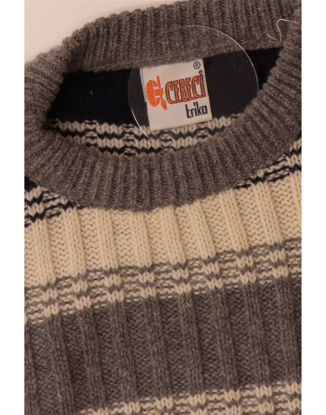 Maglione vintage da uomo girocollo a righe grandi grigie