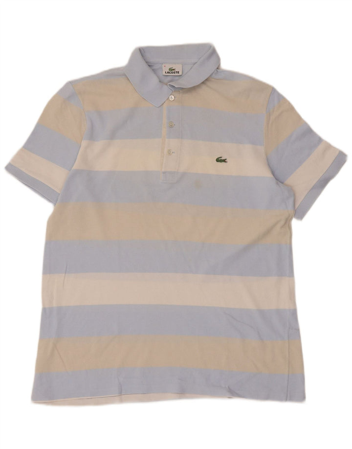LACOSTE Mens Polo Shirt Size 4 Medium Blue Striped Cotton