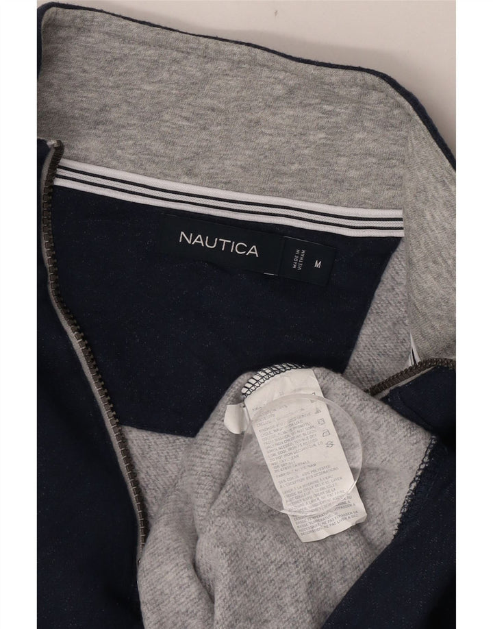 Nautica Mens Zip Neck Sweatshirt Jumper Medium Navy Blue Cotton