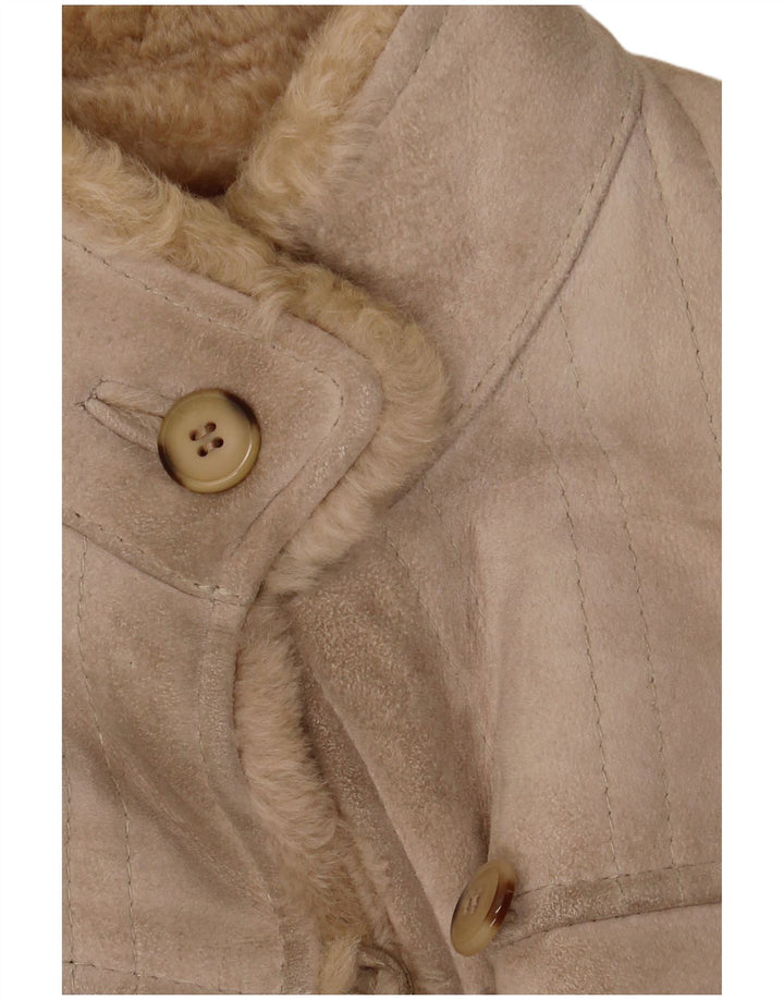 Vintage Dame Shearling Coat IT 46 Large Beige Læder