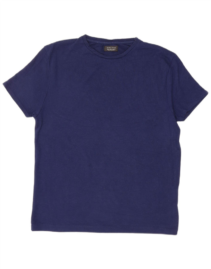 Męski T-shirt ZARA, duży, granatowy, poliester