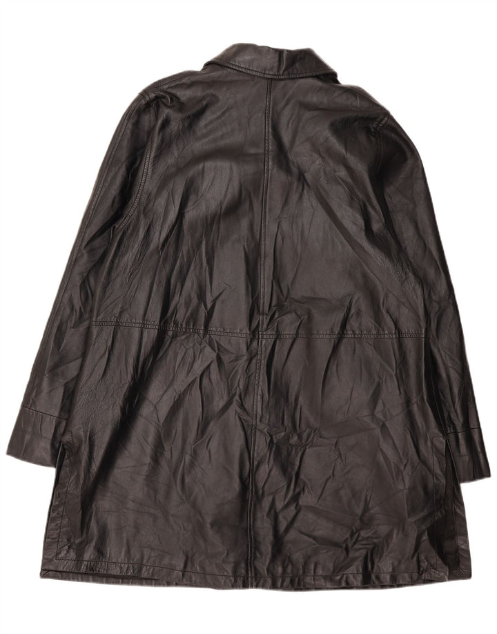 VINTAGE Womens Oversized Leather Coat EU 46 XL Black Leather