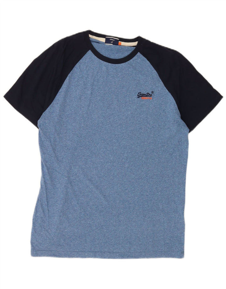 Superdry Mens T-Shirt Top Large Blue Colourblock Cotton