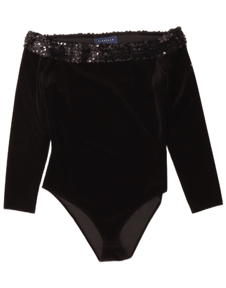 Bernshaw Womens Off Shoulder Bodysuit UK 12 Medium Black Acrylic