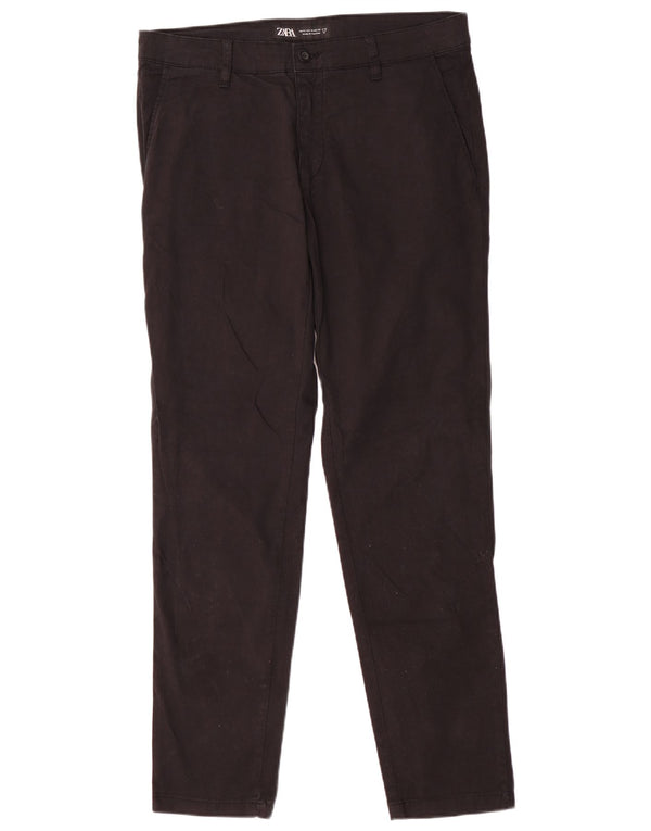 Zara Mens Slim Chino Trousers EU 42 Large W32 L32 Black Cotton