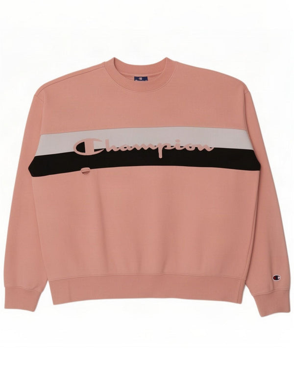 Champion Womens Graphic Sweatshirt Jumper UK 16 Large Pink Colourblock