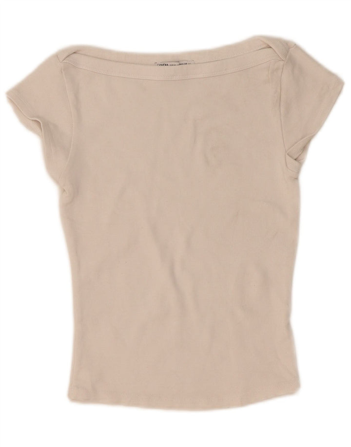 Zara Womens Crop T-Shirt Top UK 12 Medium White