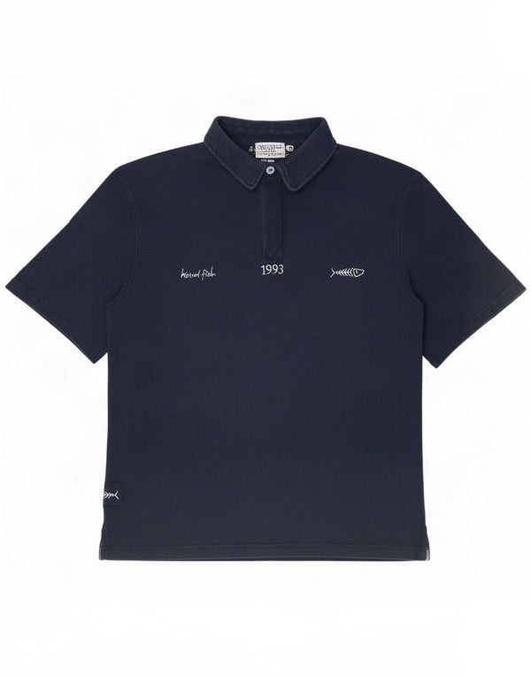 Weird Fish Mens Polo Shirt Large Navy Blue Cotton