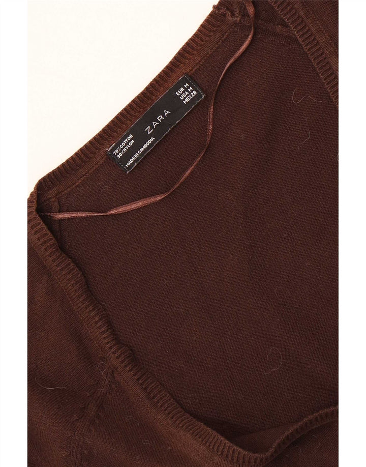 Zara Womens Cardigan Sweater UK 12 Medium Brown Cotton