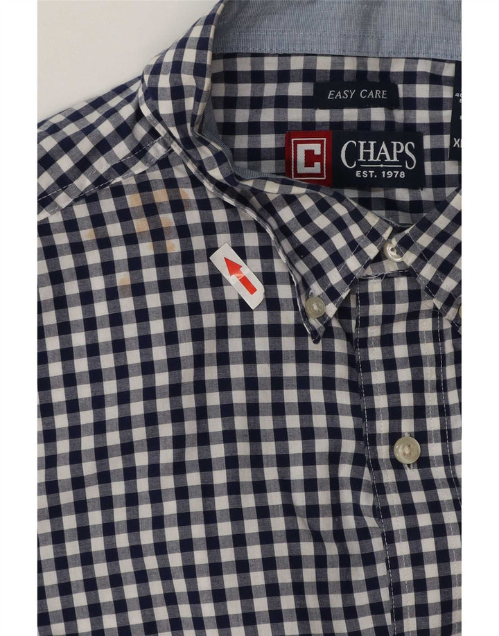 Chaps Mens Easy Care Shirt XL Navy Blue Gingham Cotton