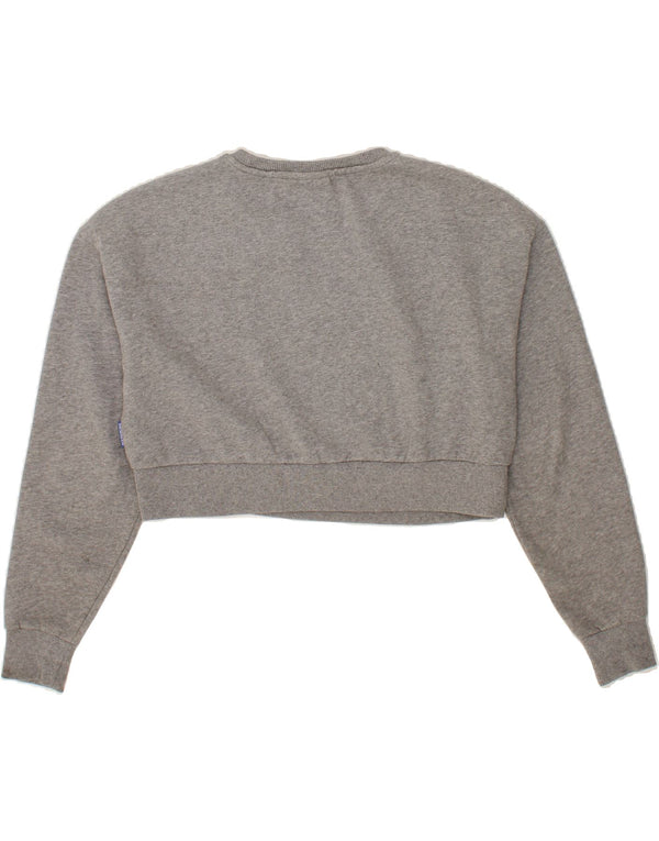 NAPAPIJRI Womens Crop Graphic Sweatshirt Jumper UK 14 Medium Grey Cotton