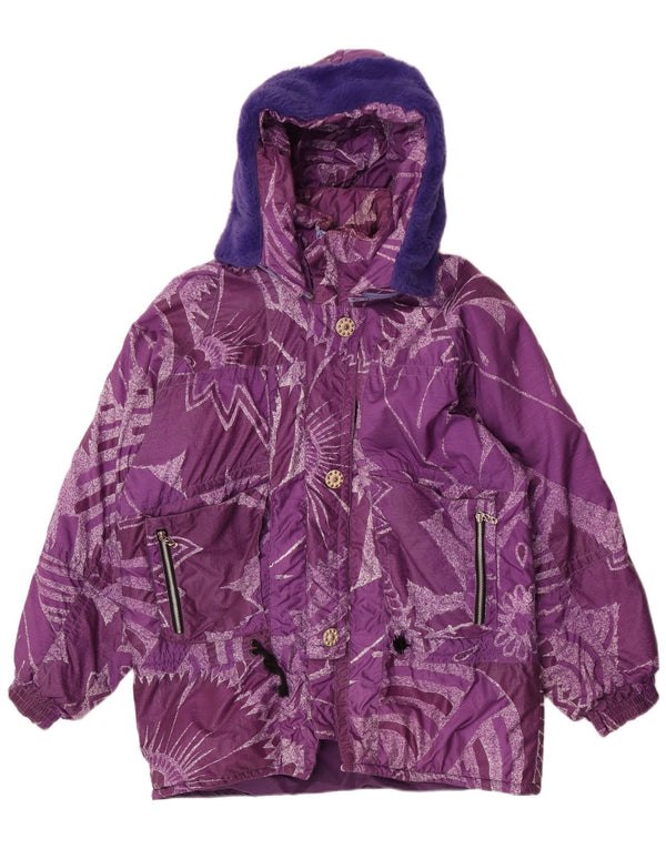 Vintage Dame Hætte Loose Fit Skijakke IT 44 Medium Purple Floral
