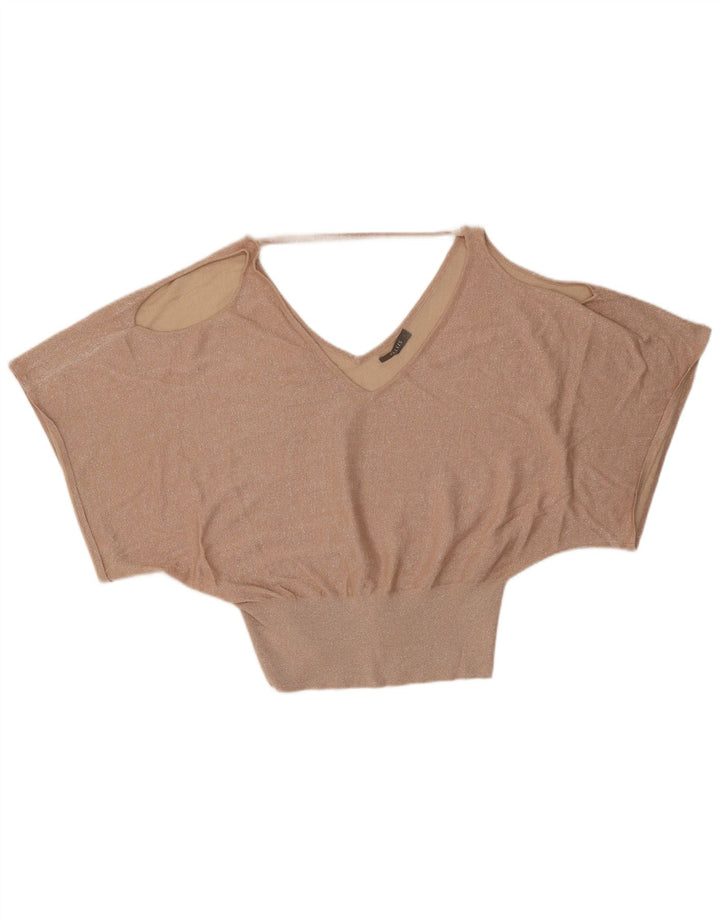 Oasis Dame Batwing Bluse Top UK 16 Large Gold Flecked Viscose Comics