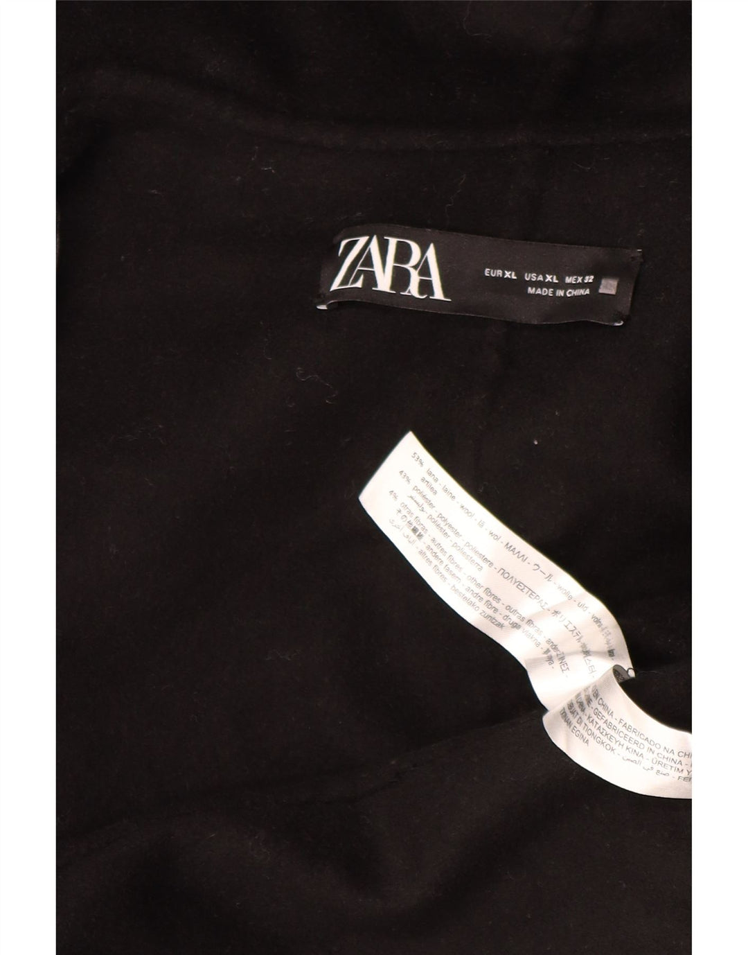 Zara Womens Oversized Hooded Open Overcoat UK 18 XL Black Wool