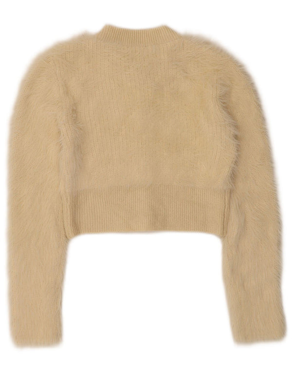 Zara Womens Crop Cardigan Sweater UK 8 Small Beige Polyester