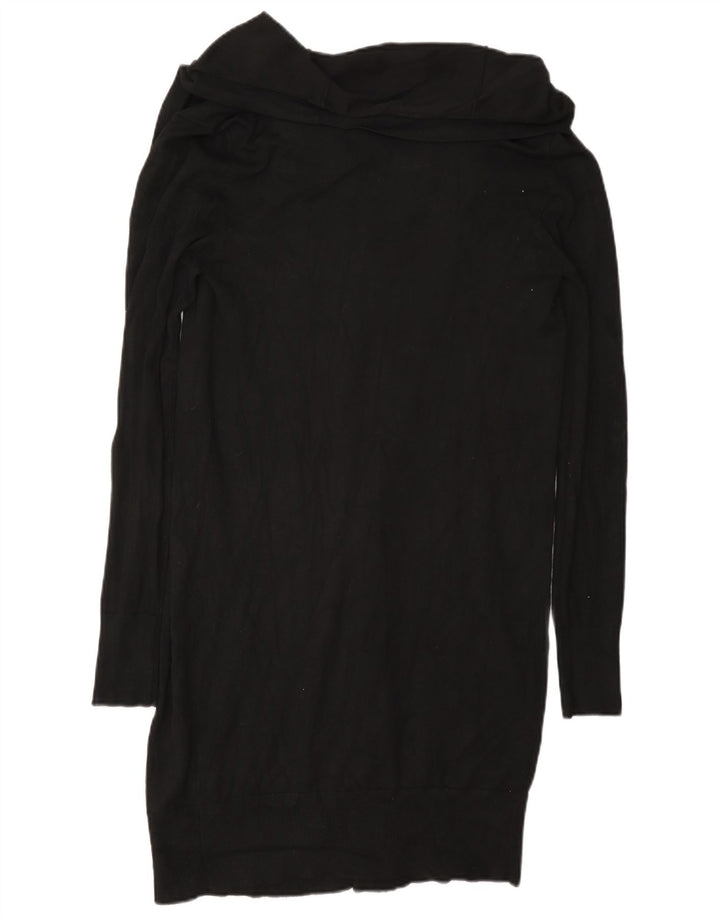 Zara Womens Longline Open Cardigan Sweater UK 12 Medium Black Viscose