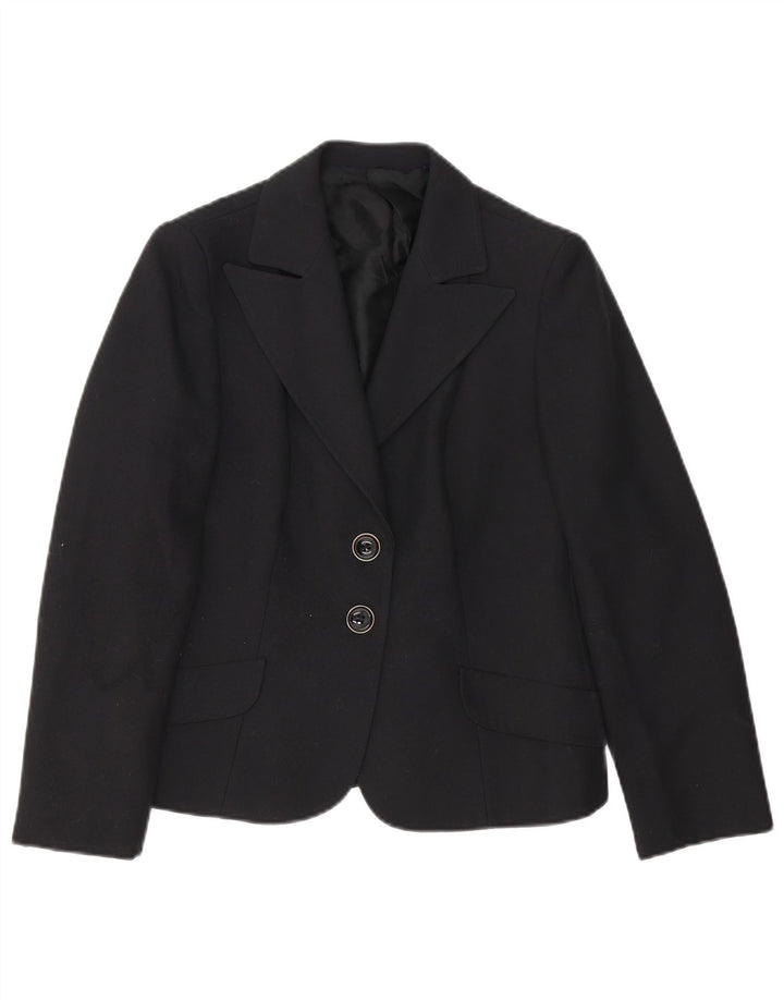 Vintage Womens 2 Button Blazer Jacket UK 12 Medium Black Polyester