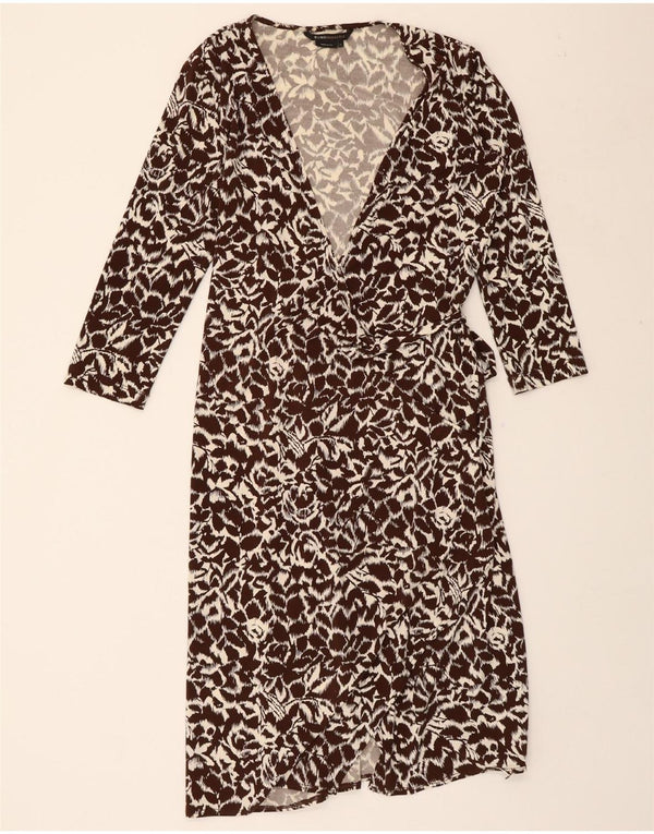 BCBGMAXAZRIA Womens 3/4 Sleeve Wrap Dress UK 16 Large Brown Floral