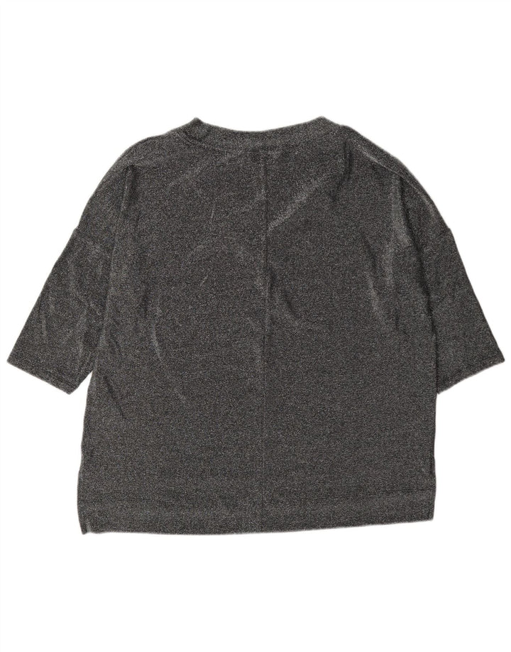 Marks & Spencer Top oversize da donna manica 3/4 UK 12 medio argento chiazzato