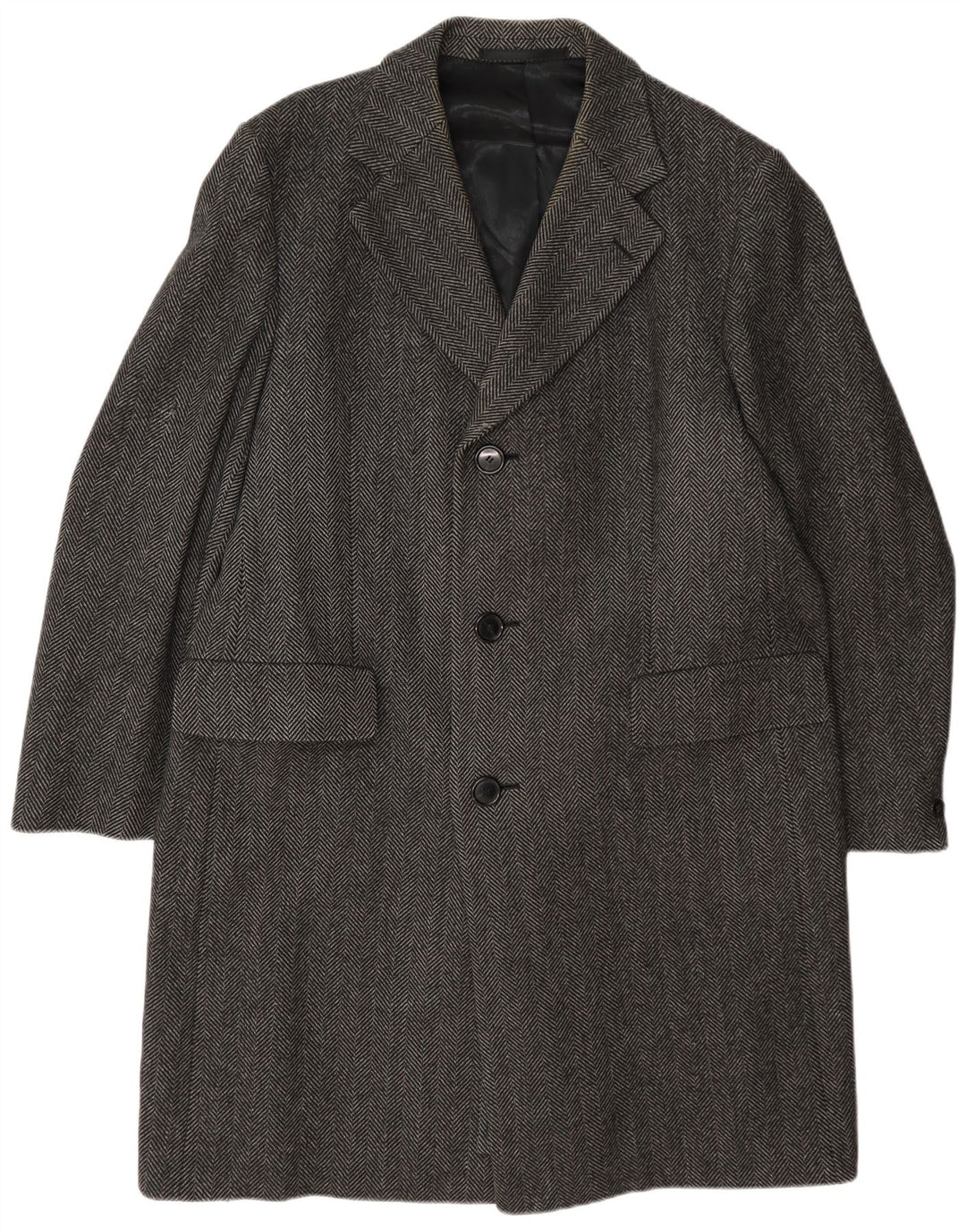 Crombie Mens Overcoat UK 42 XL Grey Herringbone Wool