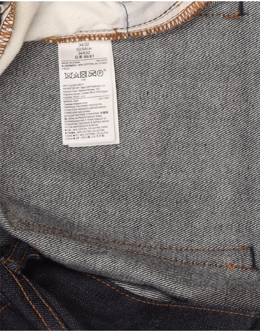 Gap Mens Slim Jeans W34 L32 Navy Blue Cotton