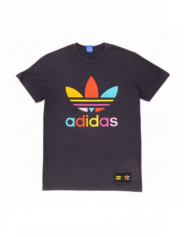 Adidas Womens Graphic T-Shirt Top UK 12 Medium Navy Blue Cotton
