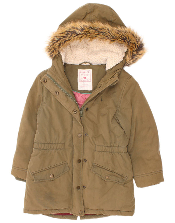 Fat Face Girls Hooded Parka Jacket 6-7 Years Green Cotton