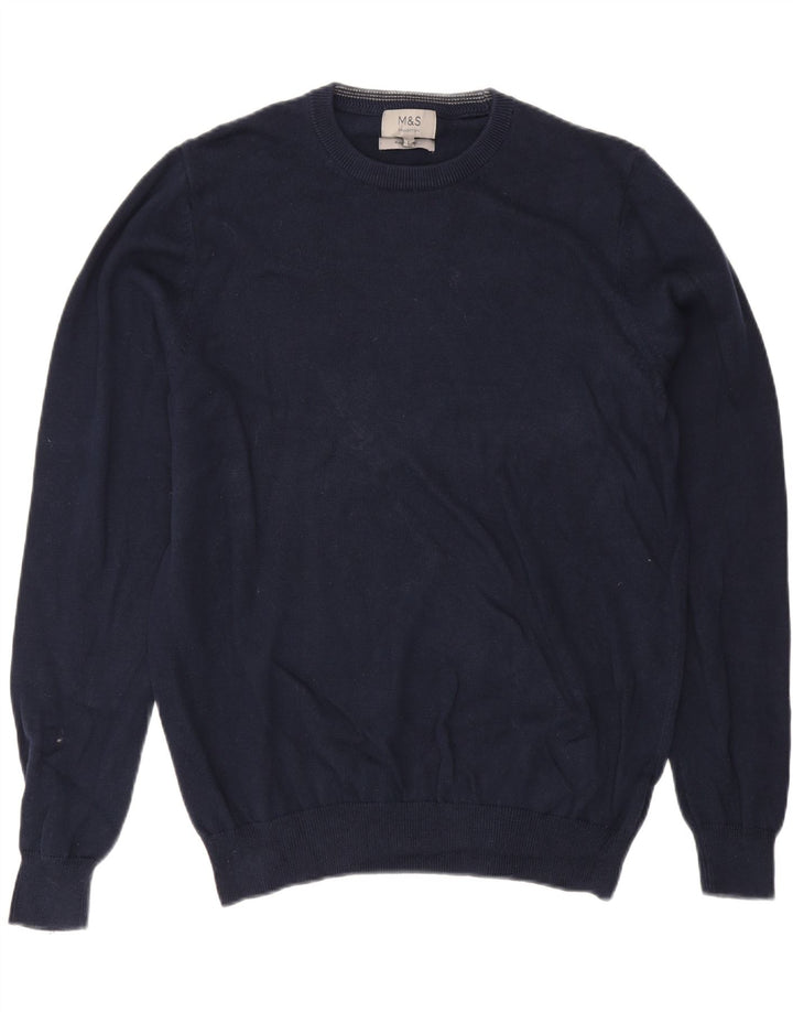 MARKS & SPENCER Maglione da uomo girocollo grande in cotone blu navy