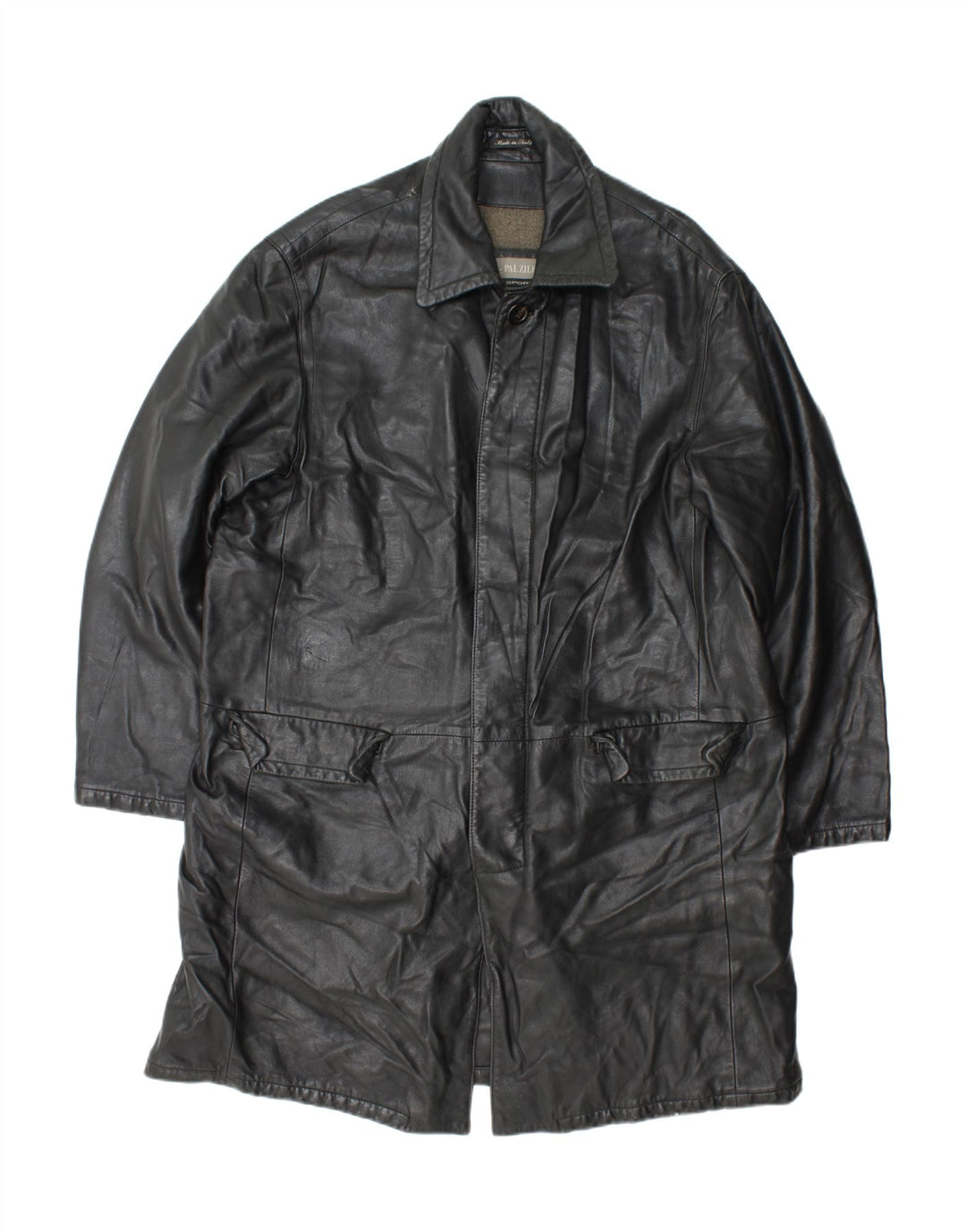Pal Zileri Mens Leather Coat IT 52 XL Black Leather