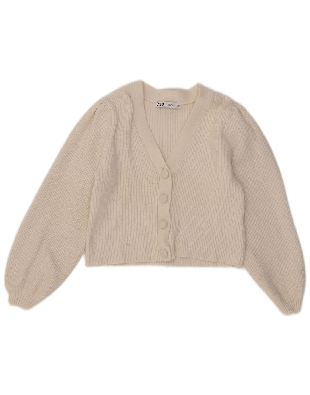 Zara Womens Crop Cardigan Sweater UK 12 Medium White Viscose