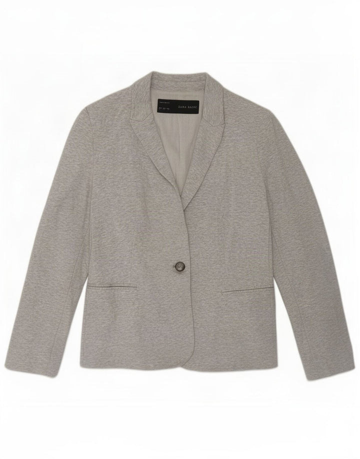 Zara Chaqueta Blazer De 1 Botón Para Mujer UK 44 Grande Viscosa Gris