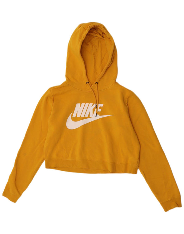 Nike Womens Oversized Crop Graphic Hoodie Pullover UK 14 Mittelgelbe Baumwolle