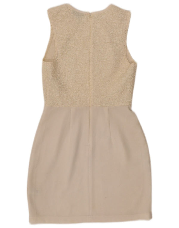 Topshop Womens Sleeveless Sheath Dress UK 8 Small Off White Polyester
