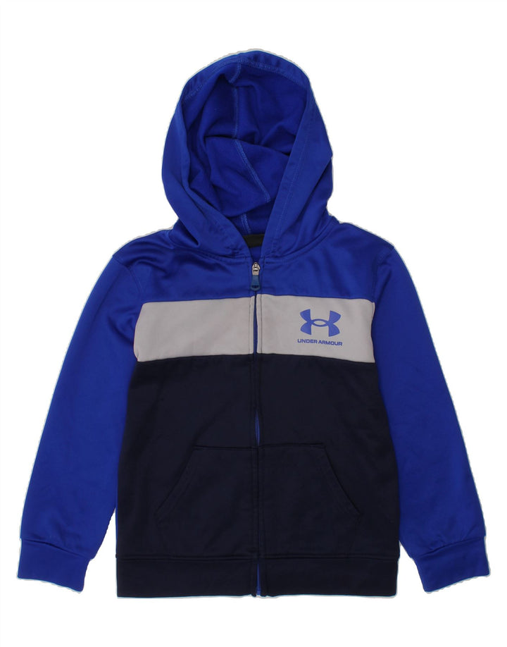 UNDER ARMOUR Boys Zip Hoodie Sweater 5-6 Years Blue Colourblock Polyester Vintage Under Armour and Second-Hand Under Armour from Messina Hembry 