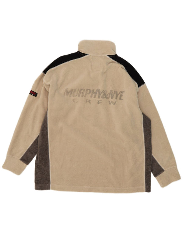 Murphy & Nye Mens Zip Neck Fleece Jumper Large Beige Colourblock Polyester
