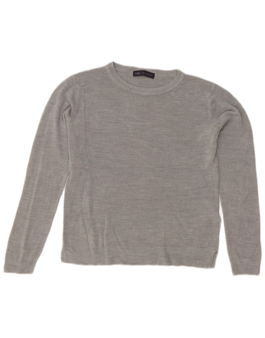 Marks & Spencer Womens Crop Crew Neck Jumper Sweater UK 10 Small Grey
