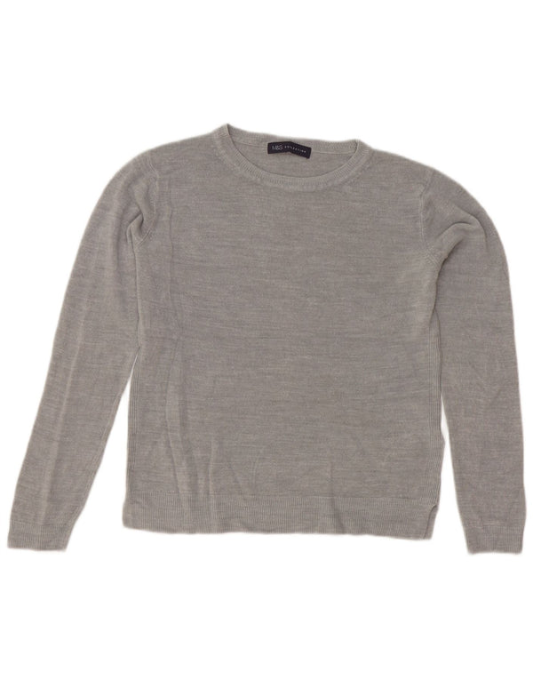 Marks & Spencer Womens Crop Crew Neck Jumper Sweater UK 10 Small Grey