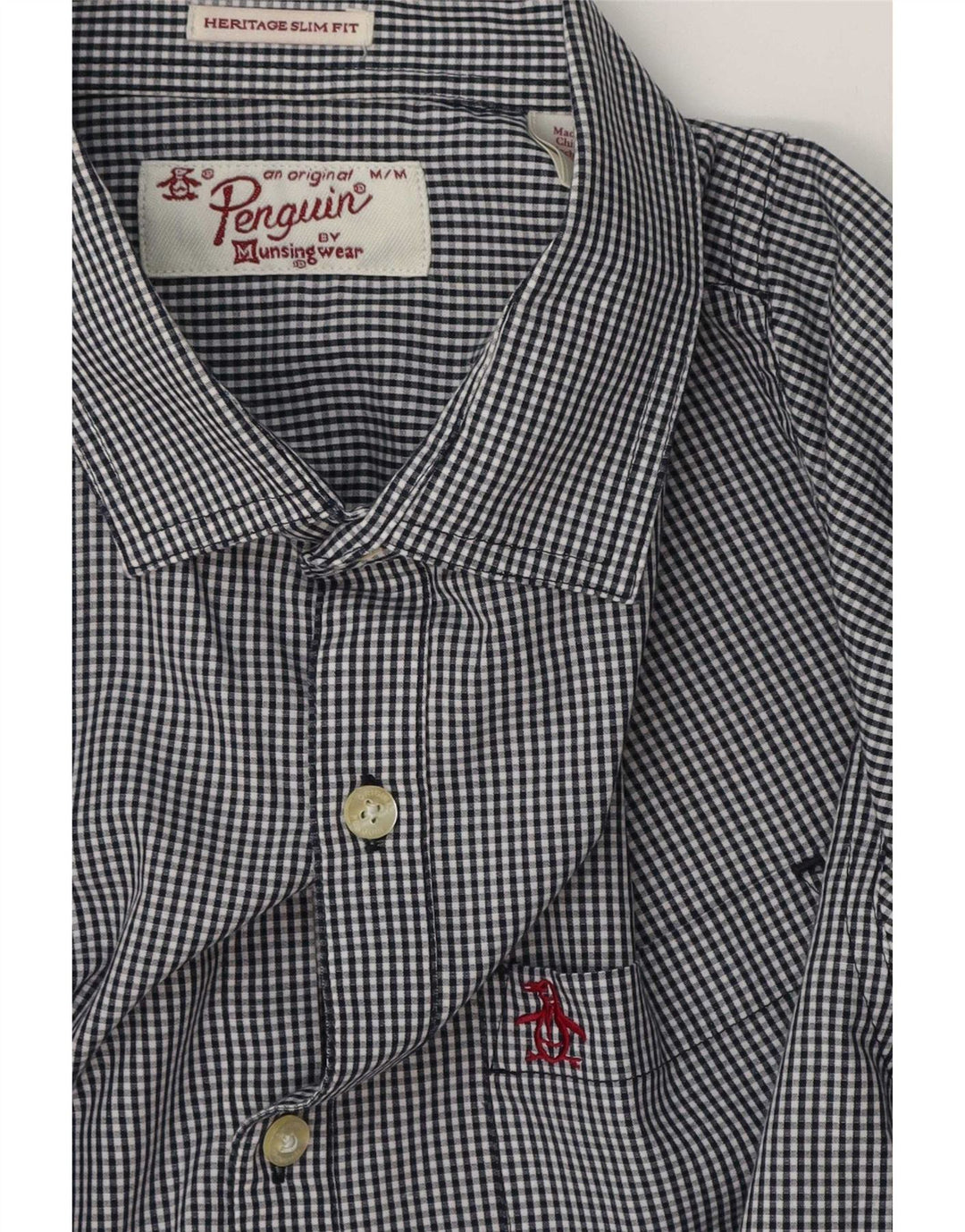 Penguin Camicia da uomo Heritage slim fit in cotone a quadretti medio blu navy