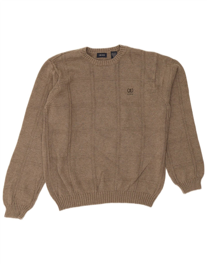Izod Herre Crew Neck Jumper Sweater Stor Beige Bomuld