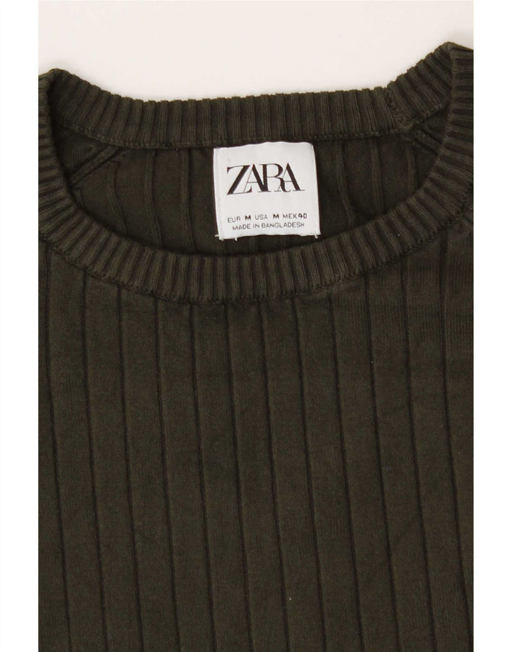 Zara Mens Crew Neck Jumper Sweater Medium Khaki